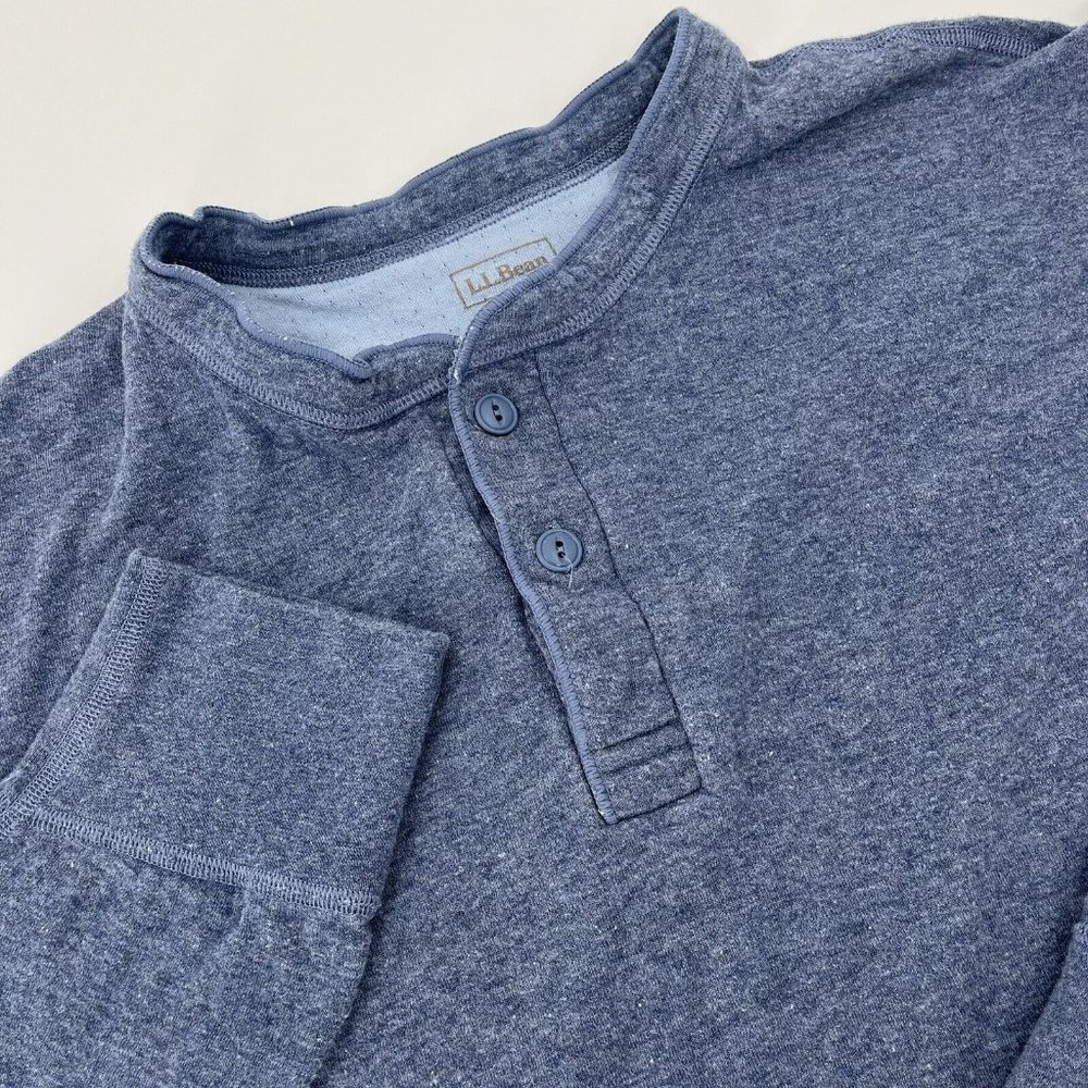 L.L Bean Mens XXL Pullover Long Sleeve Band Collar Henley Sweatshirt Blue